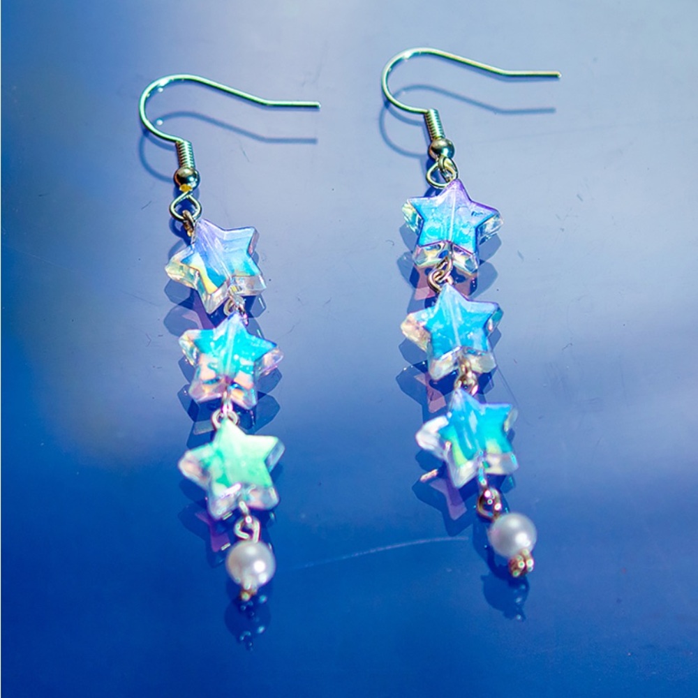 Shooting Star Dangle Earrings with Pearl Accent - Picture 2 of 2